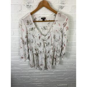 Torrid Women's Floral Draped Empire Boho Blouse Top 3/4 Sleeves White Size 2X